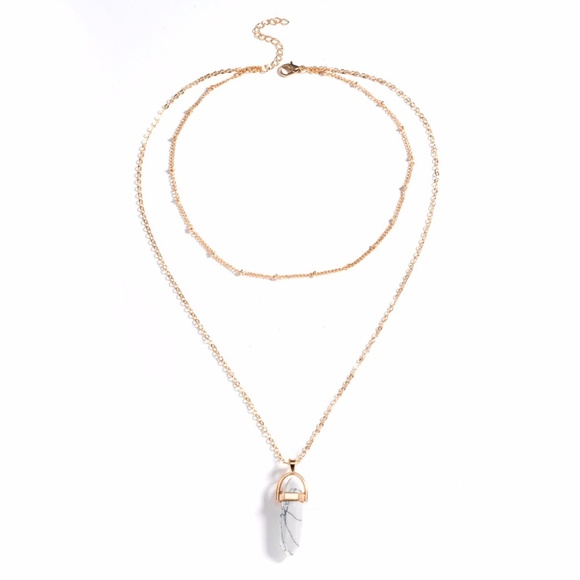 White - Boho Crystal Choker Multi Layer Necklace - Picture 1 of 8